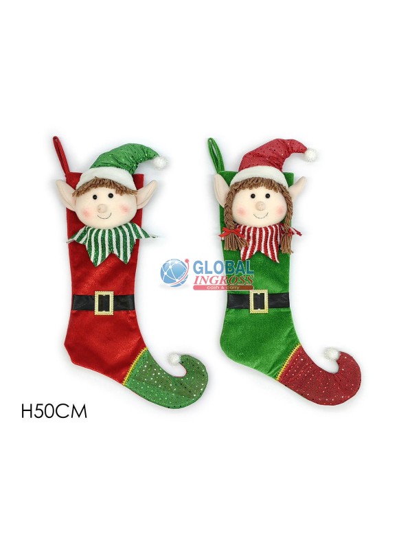 CALZA C/ELFO 50cm ROSSO/VERDE