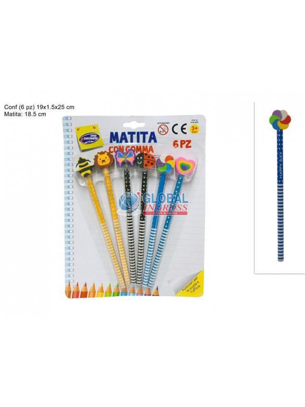 MATITA CON GOMMA 6pz