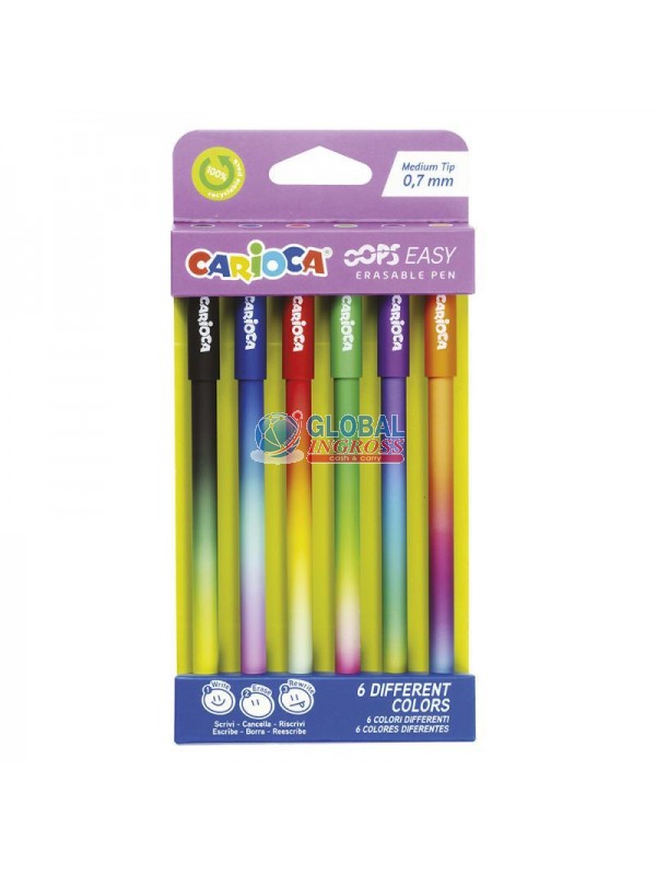 PENNE CANCELLABILI 6pz OOPS EASY CARIOCA - colori assortiti