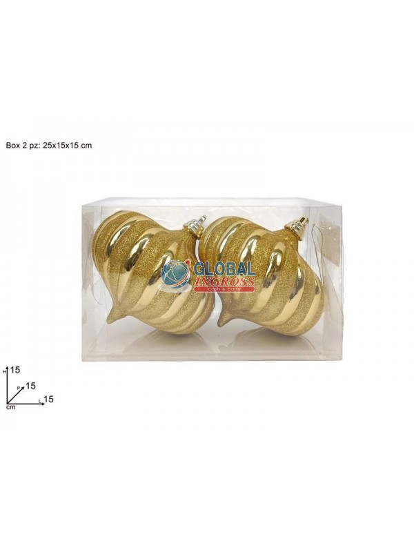 PALLE 2pz 25cm GOCCIA ORO GLITTER ORO IN BOX PVC