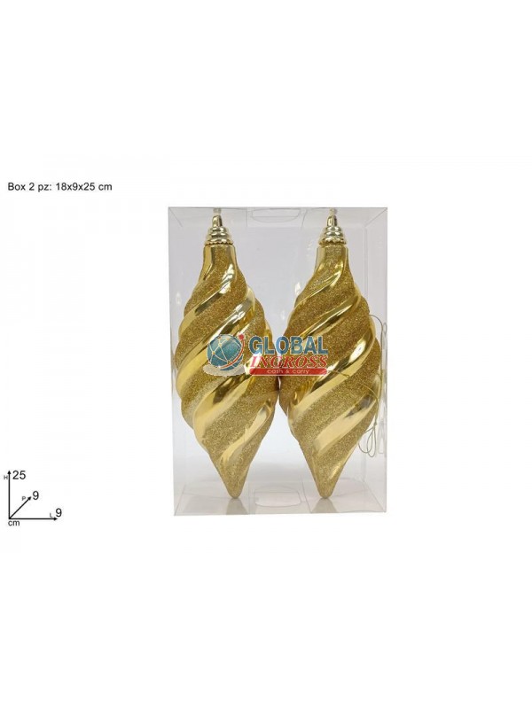 PALLE 2pz 25cm OVALI ORO GLITTER ORO IN BOX PVC