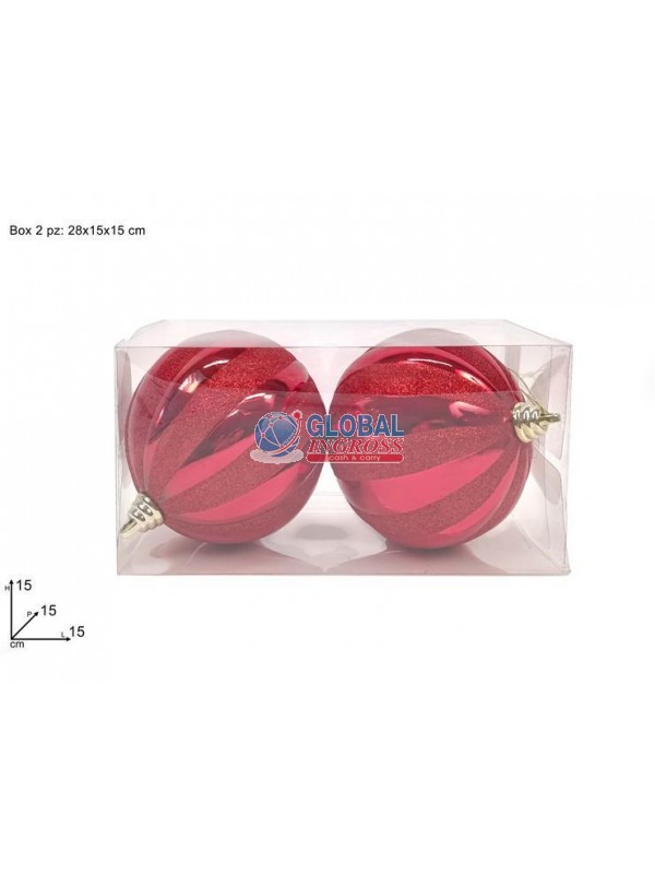 PALLE 2pz 15cm ROSSE GLITTER ROSSO IN BOX PVC