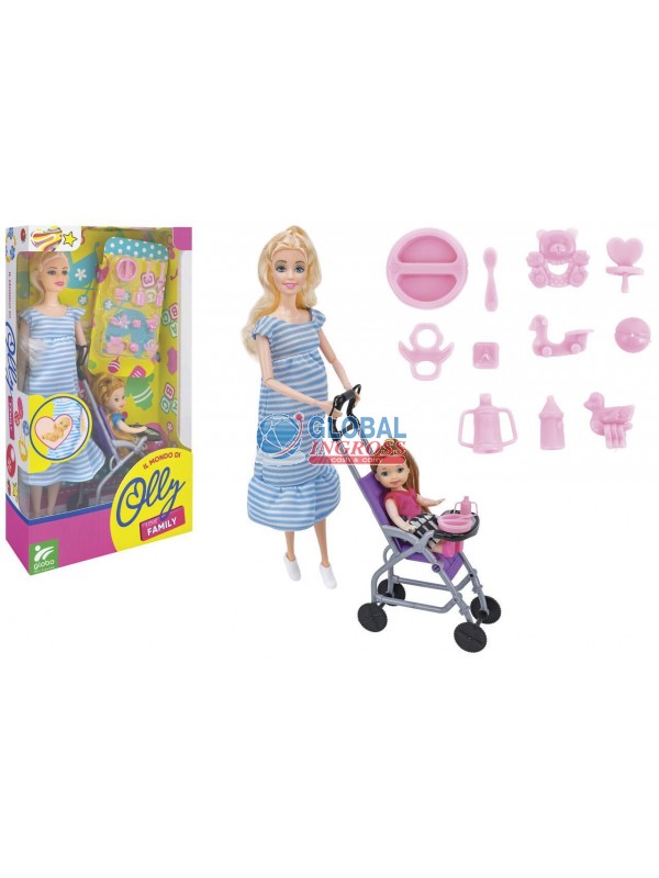 BAMBOLA INCINTA C/PASSEGGINO E BABY