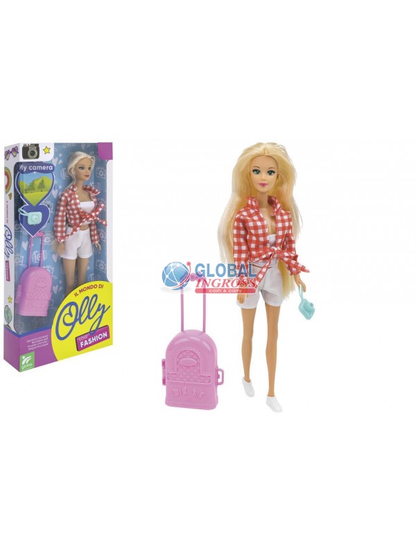 BAMBOLA TURISTA CON BAGAGLIO E FOTOCAMERA