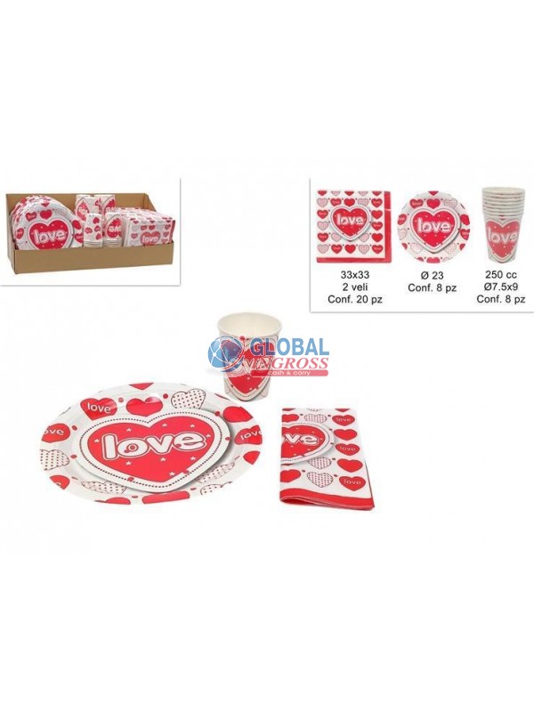 PARTY TAVOLA SAN VALENTINO BICCHIERI-TOVAGLIOLI-PIATTI ASS.