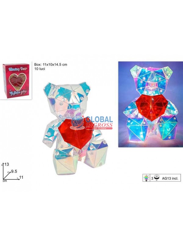 ORSETTO RAINBOW C/CUOREIN BOX C/GIOCHI DI LUCE 13cm