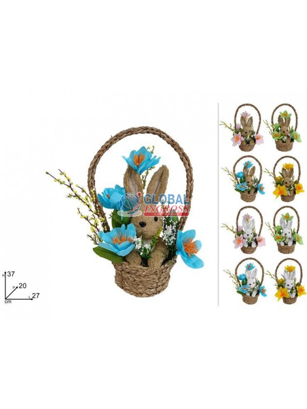 CESTINO DECORATO C/FIORI E CONIGLIO ASS.
