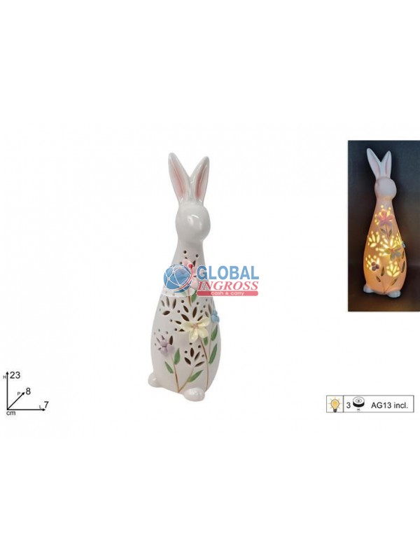 CONIGLIO CERAMICA C/LUCE 23cm