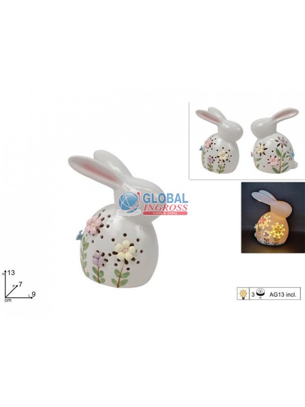 CONIGLIO 13cm CERAMICA C/LUCE