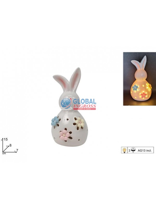 CONIGLIO CERAMICA 15cm C/LUCE