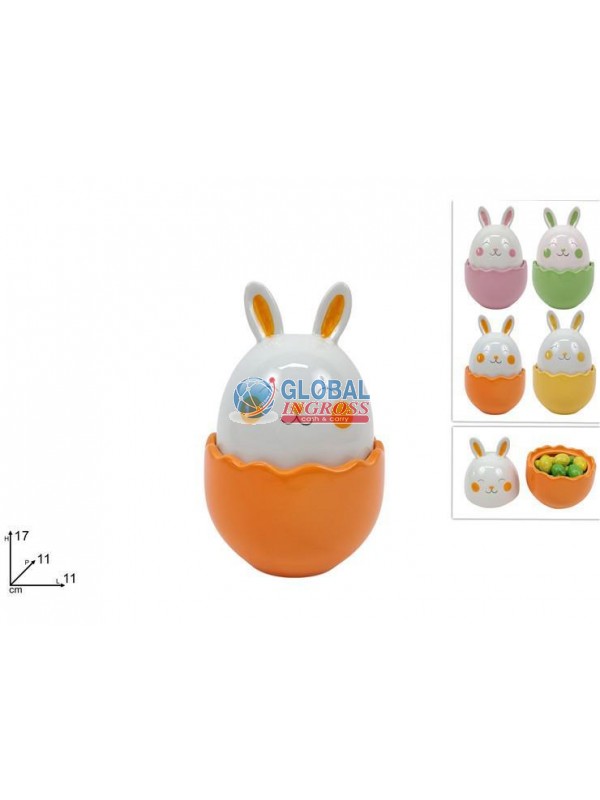 BARATTOLO UOVO CONIGLIOCERAMICA 17cm COL.ASS.