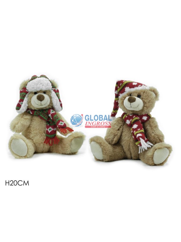 PELUCHE NATALE ORSO C/CAPPELLO E SCIARPA 20cm