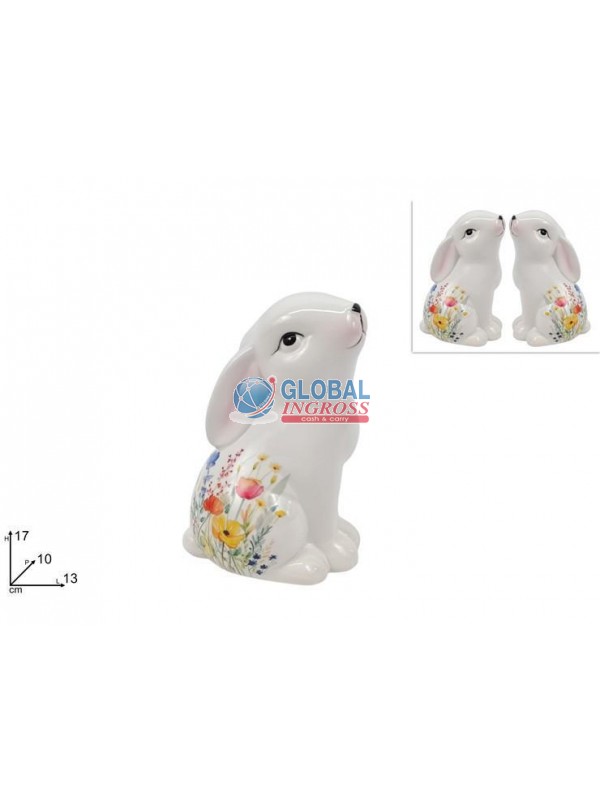 CONIGLIO DECORATO C/FIORI 17cm