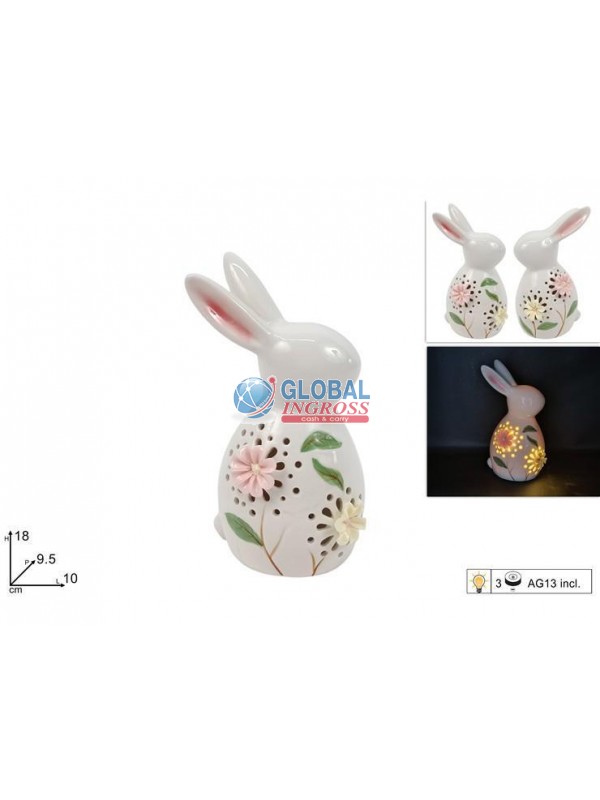 CONIGLIO 18cm CERAMICA C/LUCE ASS.