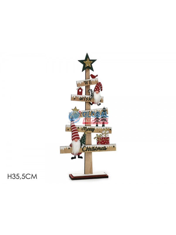 ALBERO LEGNO C/GNOMO ROSSO 35cm