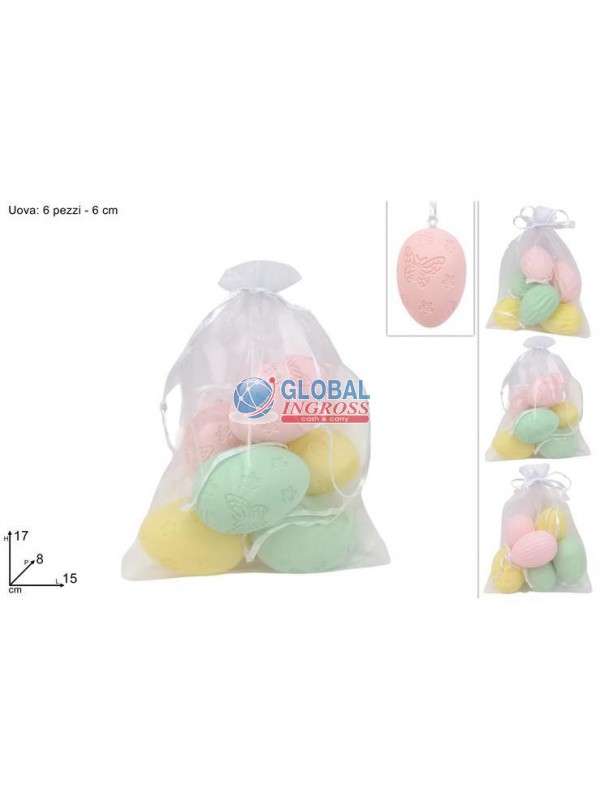 SACCHETTO 6 UOVA 6cm COLORATE