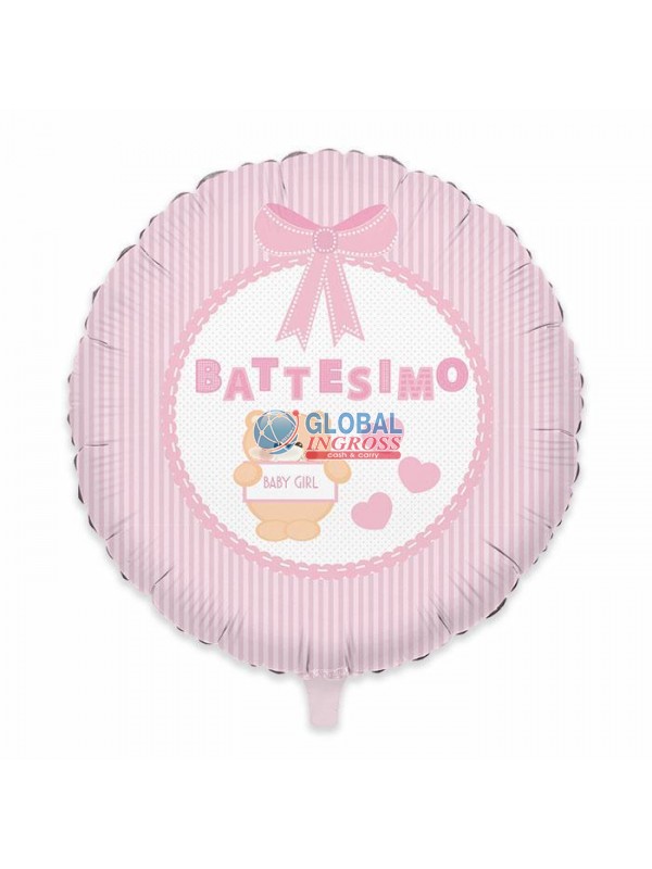 MYLAR 45cm BATTESIMO TEDDY ROSA