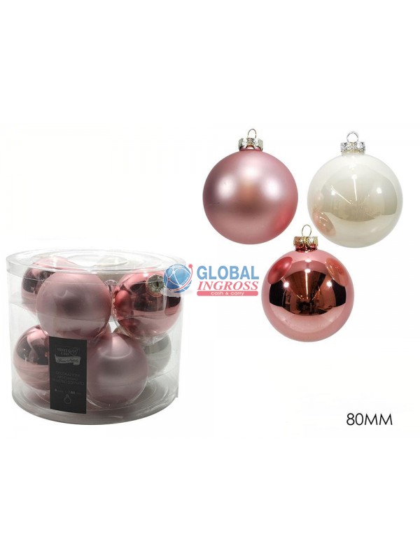PALLINE ROSA 8cm 8pz VETRO