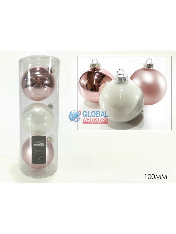 PALLE VETRO ROSA 3pz 100mm