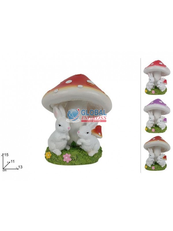 DECORAZIONE FUNGHI C/CONIGLI 15cm