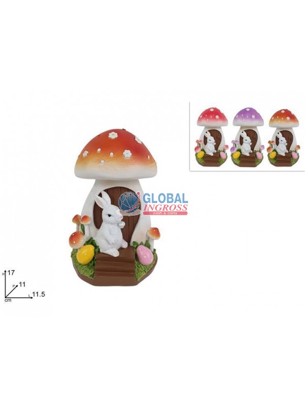 DECORAZIONE CASA FUNGO C/CONIGLIO 17cm