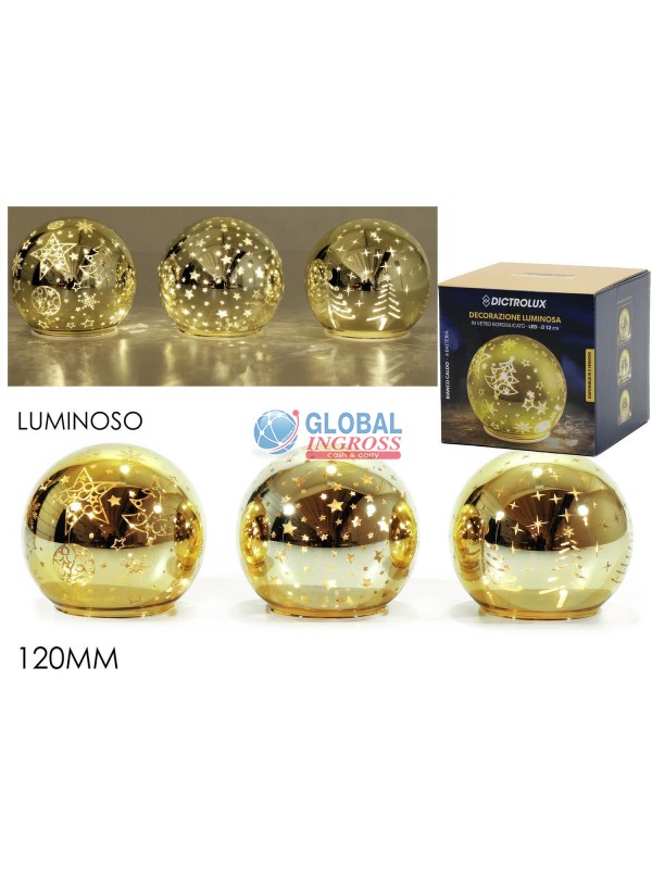 SFERA NATALE C/LUCE ORO120mm VETRO