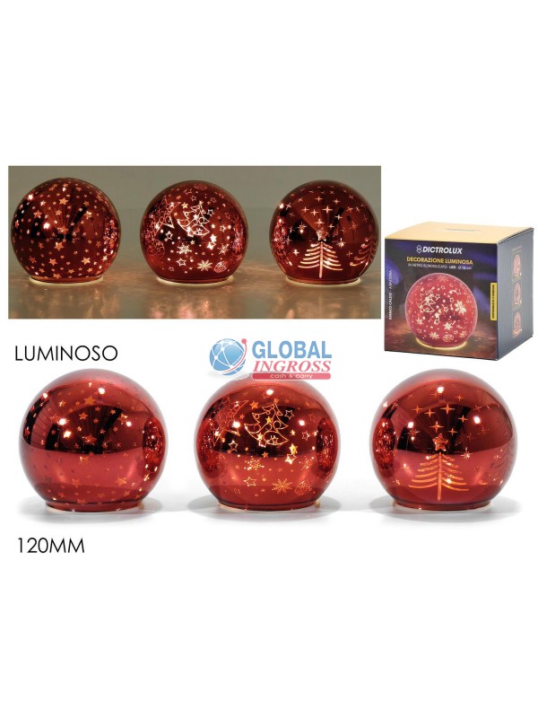 SFERA NATALE C/LUCE ROSSO 120mm VETRO