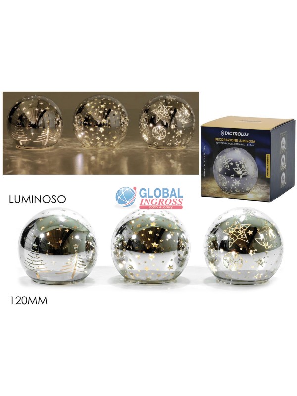 SFERA NATALE C/LUCE SILVER 120mm VETRO