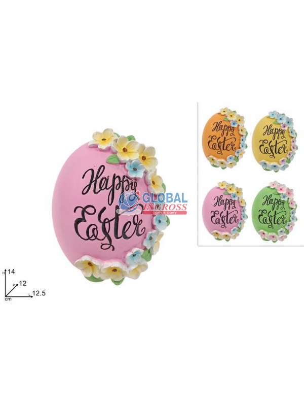 DECORAZIONE UOVO 14cm HAPPY EASTER COL.ASS.