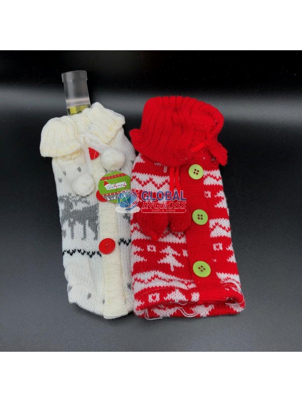 VESTITO NATALE COPRIBOTTIGLIA 25cm LANA