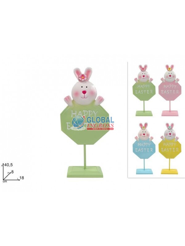 DECORAZIONE PASQUA METALLO CONIGLIO HAPPY EASTER