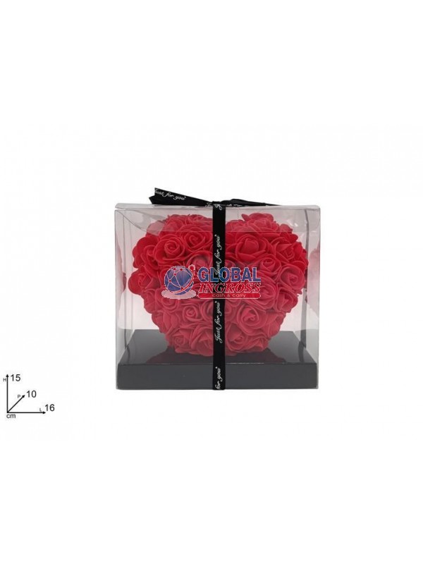 CUORE ROSE ROSSE 15cm IN BOX PVC