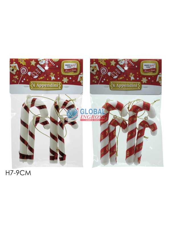 APPENDINI 4pz BASTONCINI CANDY BIANCO/ROSSO 7/9cm