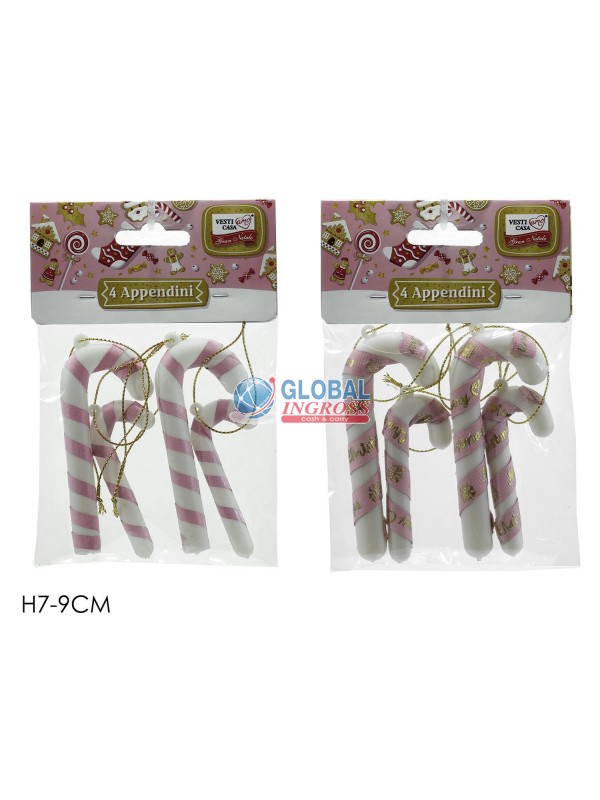 APPENDINI 4pz BASTONCINI CANDY BIANCO/ROSA 7/9cm
