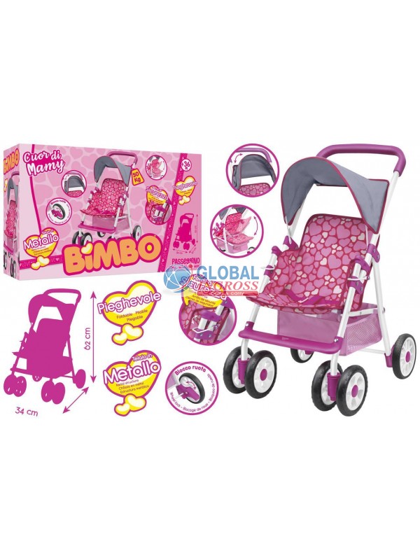 PASSEGGINO PIEGHEVOLE 6RUOTE 62cm C/PARASOLE