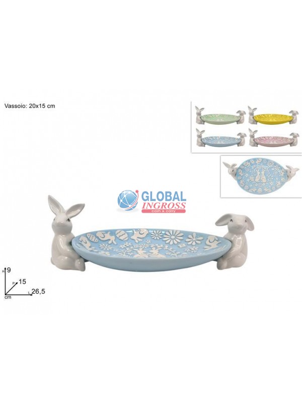 VASSOIO C/CONIGLI CERAMICA 20x15cm