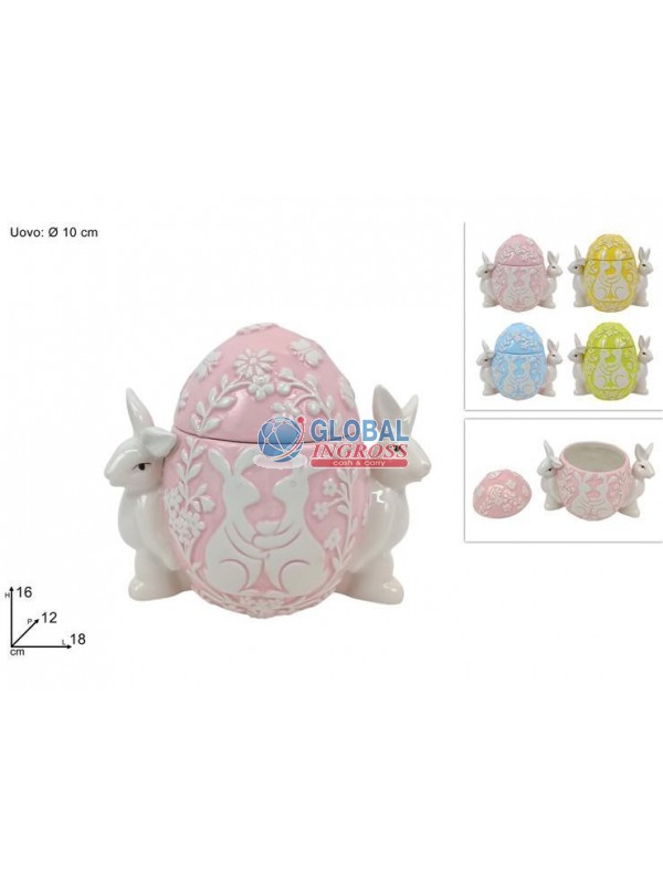 BARATTOLO UOVO C/CONIGLI 10cm ASS.