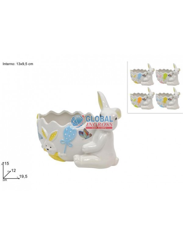 PORTAUOVO/PIANTA C/CONIGLIO SCENARIO PASQUA 13cm