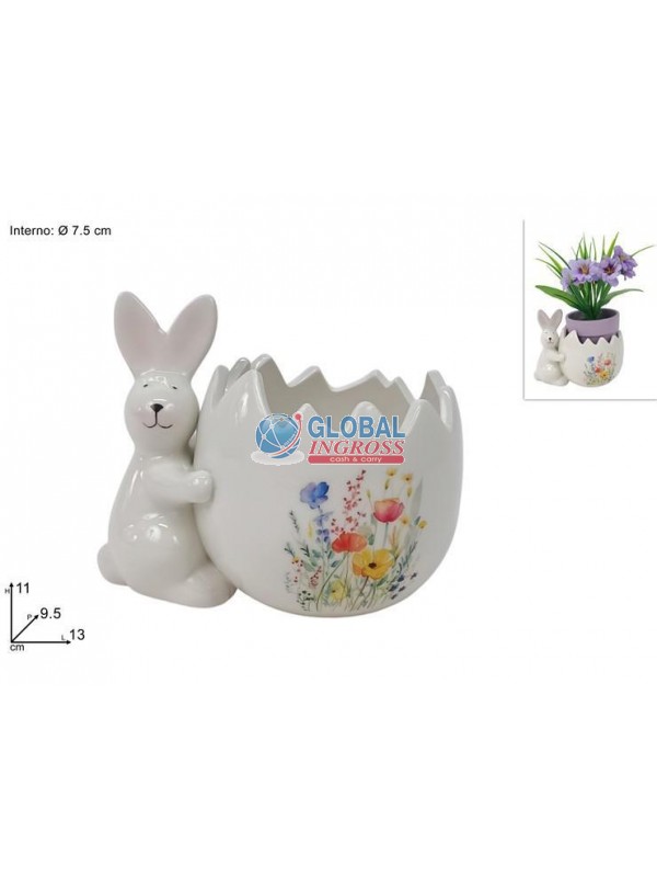 PORTAUOVO/PIANTA C/CONIGLIO CERAMICA 7cm