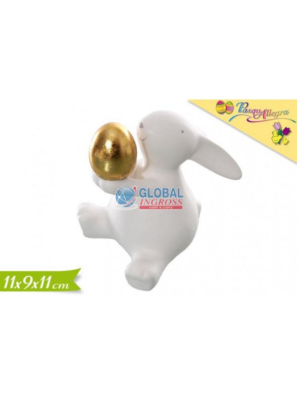 CONIGLIO C/UOVO DORATO 11cm