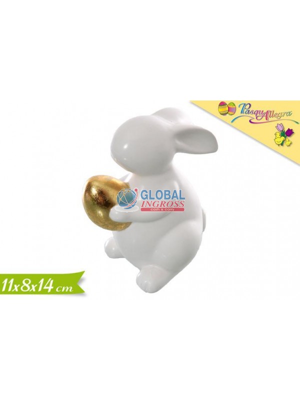 CONIGLIO C/UOVO DORATO 14cm