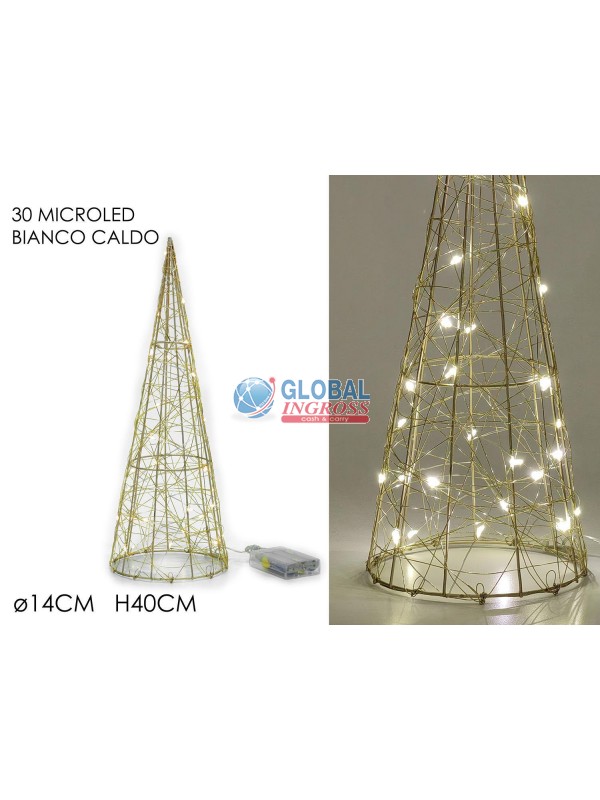 ALBERO CONO ORO 40cm 30LED BIANCO CALDO