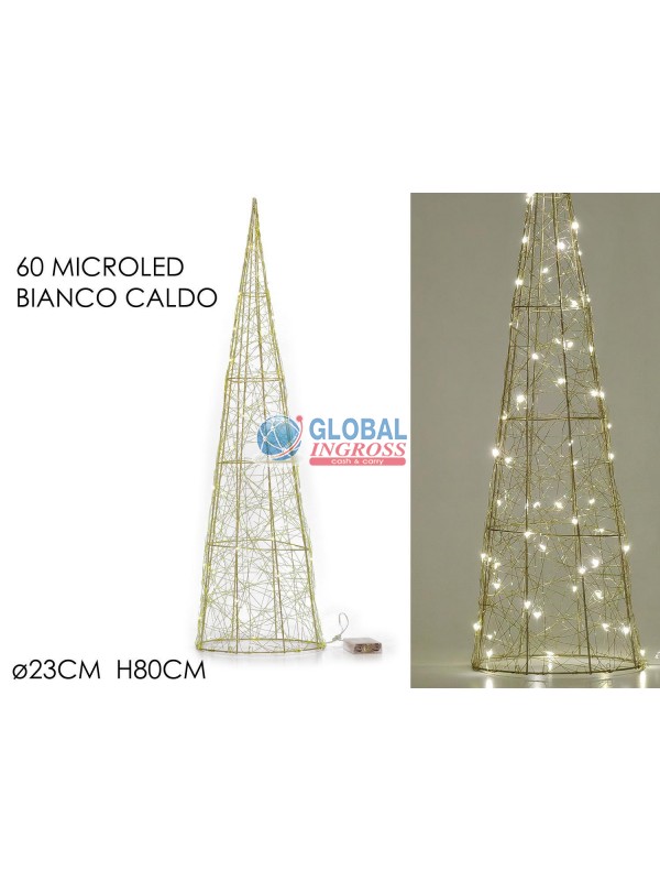 ALBERO CONO ORO 80cm 60LED BIANCO CALDO