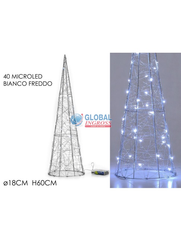 ALBERO CONO ARGENTO 60cm 40 LED BIANCO FREDDO