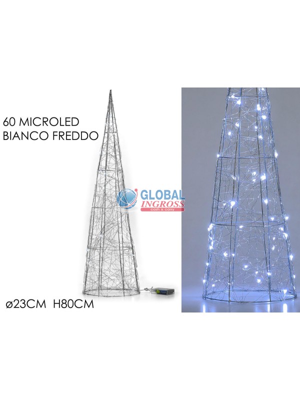 ALBERO CONO ARGENTO 80cm 60 LED BIANCO FREDDO