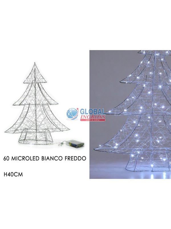 ALBERO B/O ARGENTO 40cm30 LED BIANCO FREDDO