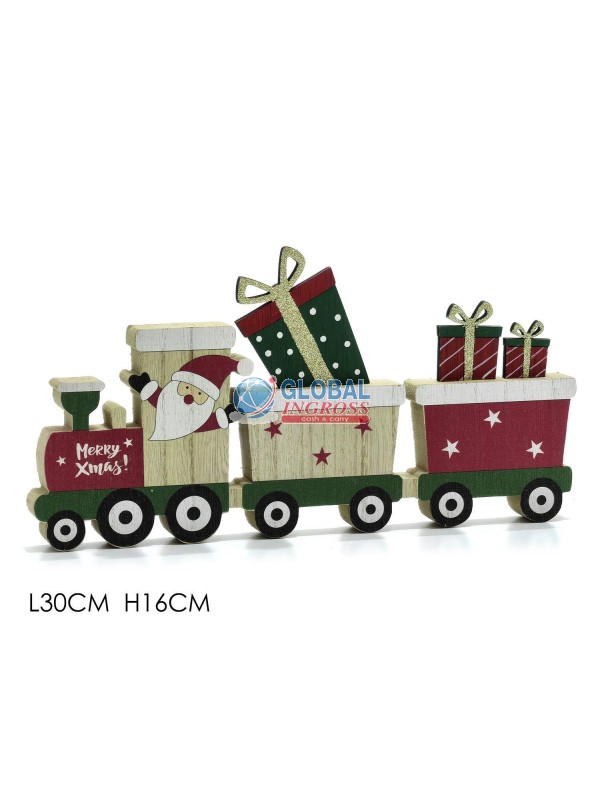 TRENO LEGNO C/BABBO E PACCHI 16cm