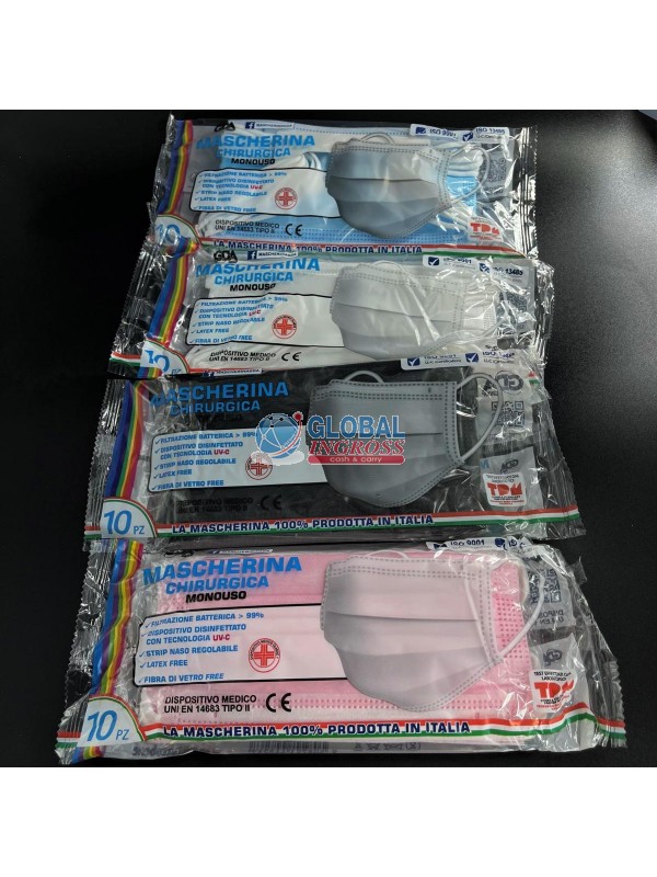 MASCHERINE CHIRURGICHE 10pz -COLORI n-r-b-a