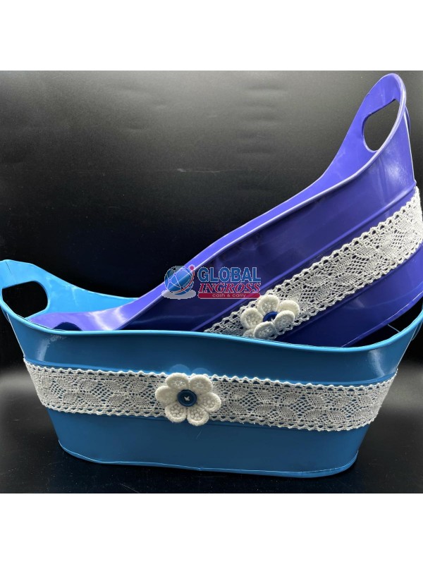 CESTO LATTA OVALE COL.ASS. C/MERLETTO E MANICI