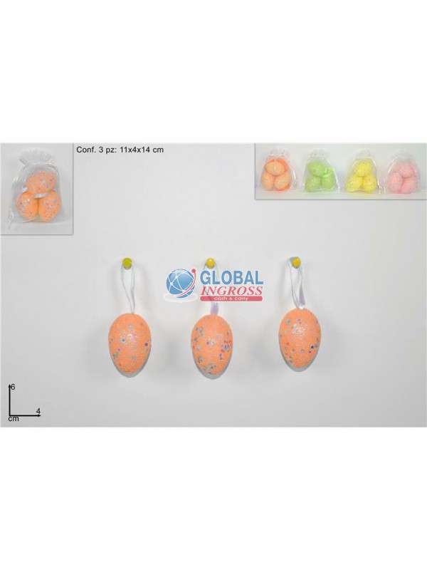 SACCHETTO 3 UOVA 6cm C/PAILLETTES